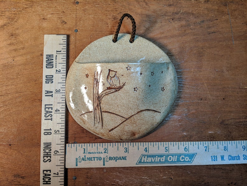 Ceramic Wall Art with Owl and Stars ~ Pocket Vase Container Air Plant Holder
