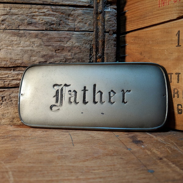 Early Century Inscribed "Father" Casket Plate  / Antique Coffin Plaque