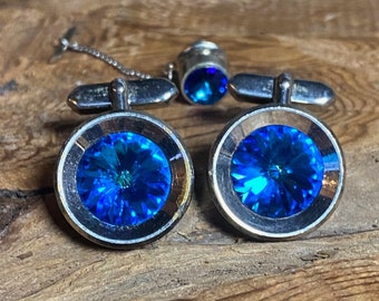 Vintage Vibrant Blue Stone Cuff Links