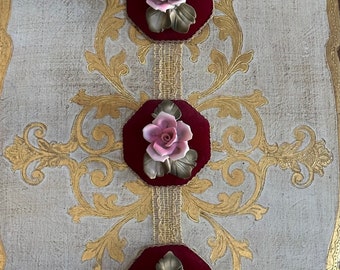 Vintage Capodimonte 3D Floral Porcelain Velvet Wall Plaque - Made in Italy