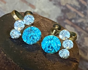 Vintage Blue & Clear AB Screw Back Earrings