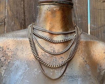 Vintage Estate Monet Multi Strand Chain Necklace with Clip Earrings