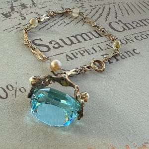 Schöne Vintage Aqua Blue Stone & Perlen Armband