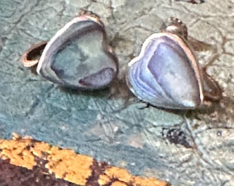 Vintage Estate Brass Tone & Abalone Heart Screwback Earrings