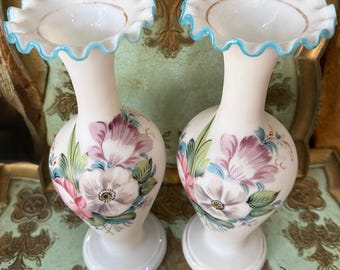 Vintage Satin Glass Floral Vase Set