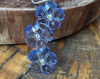 Vintage Estate Swarovski Crystal Arctic Flower Lavender Necklace on Sterling Silver Chain