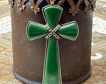 Vintage Estate Avon Green Cross with Green Triad Clip Earrings