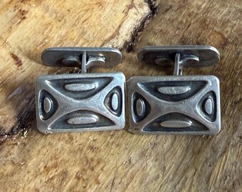 Vintage Modernist 830S Silver Cufflinks, Mid Century Modern or Late Art Deco Design, 1/2" x 1/2"