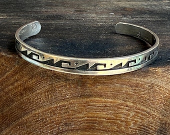 Vintage Estate Sterling Hopi Clan Wave Design Bracelet