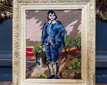 Vintage Blue Boy & Pink Girl, Petit Point, Needle Point Set