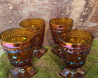 Indiana Carnival Glass Colony Park Lane Drinking Goblets 1950’s Set of 5