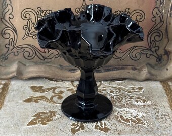 Black Fenton thumbprint pattern candy dish