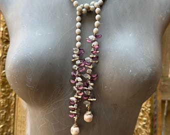 Vintage Estate Beaded Miriam Haskell Lariat & Screw Back Earrings