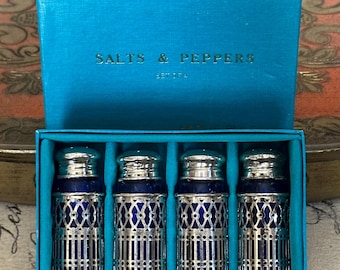 Vintage F. B. Rogers Silver Co. Cobalt Blue/Silver Salt and Pepper Shakers