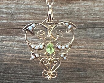 Vintage Estate Edwardian Peridot & Seed Pearl Necklace