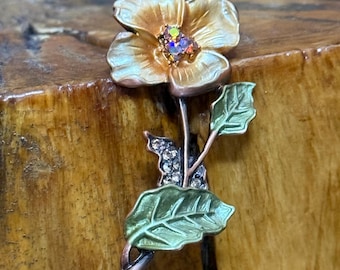 Vintage Enamel & Rhinestone Flower Brooch