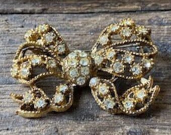 Vintage Rhinestone Bow Brooch