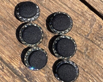 Vintage Black Fabric Shoe Clips with Rhinestones