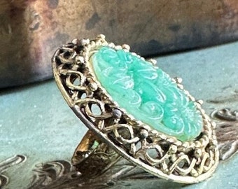 Vintage Faux Jade Adjustable Ring