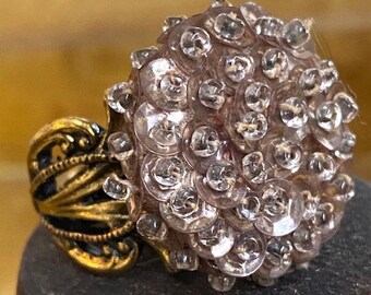 Vintage Adjustable Gold Tone Reproduction Ring Base with Vintage Dusty Pink Decoration