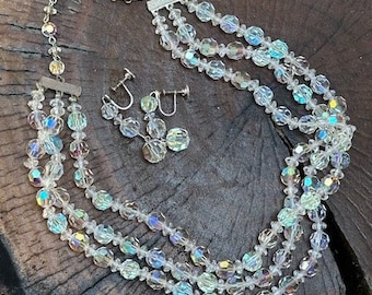Vintage Estate Continental 3 strand necklace with clip earrings