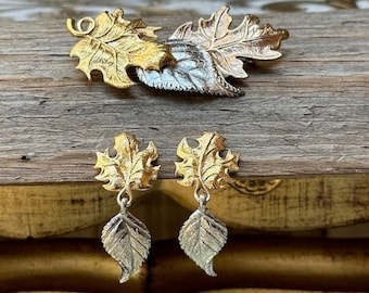 Vintage Estate Avon Leaf Brooch & Earrings