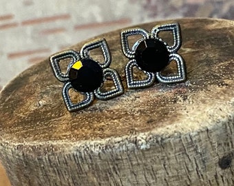 Vintage Pierced Flowers with Black Center Stone