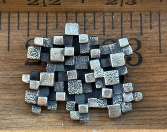 Vintage 1960's Guy Vidal Brutalist Pewter Cubes Brooch