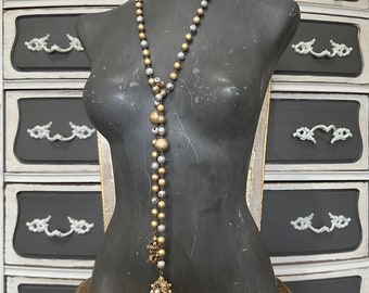Vintage Gold & Silver Beaded Lariat