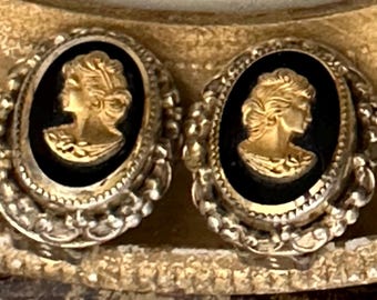 Vintage Estate Whiting and Davis Cameo Clip Earrings
