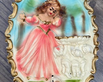 Vintage Plaster Girl with Deer & Gnomes