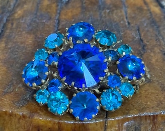 Vintage Blue Two Toned Brooch Signed Austria