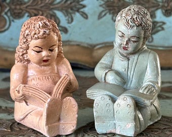 Vintage Chalkware Children Reading