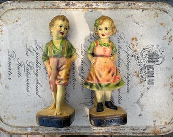Vintage Chalkware Girl & Boy Set