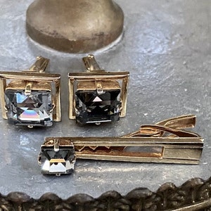 Blue Vintage Mens Cufflinks & Tie Clip