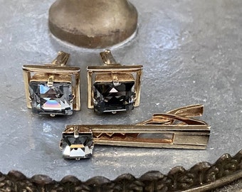 Blue Vintage Mens Cufflinks & Tie Clip