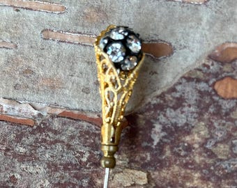 Vintage Estate Ruffled Filligree Hat Pin with Crystals