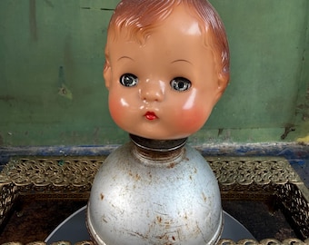Vintage Effanbee  Doll Head Display on Metal Stand