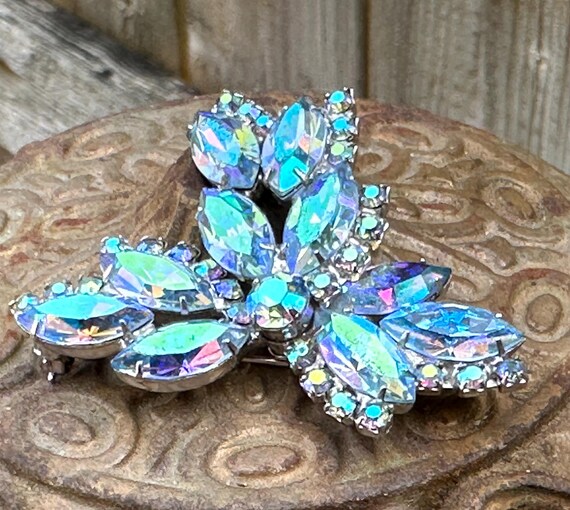 Broche Vintage Motif Blé Avec Cristal Boréalis - Couleur Or - Occasion