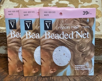 Vintage Vogue White Hair Nets Beaded Set of Three