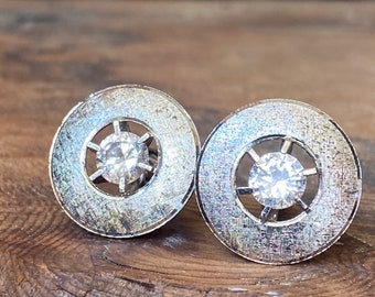 Vintage Lamode Etched Sterling Cufflinks with Crystal Stone
