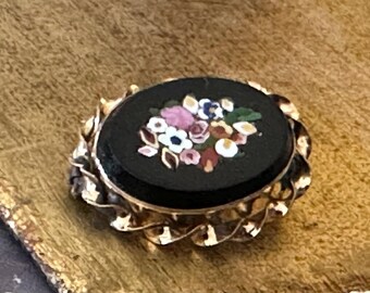 Vintage Estate Black Stone Mosaic Italian Brooch