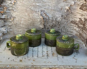 4 Vintage Laurentian Pottery Mugs /Soup Bowls with Lid