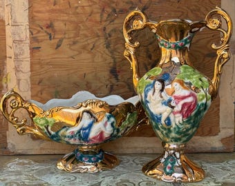 Large Italian Gold Rococo Style Vase & Pot