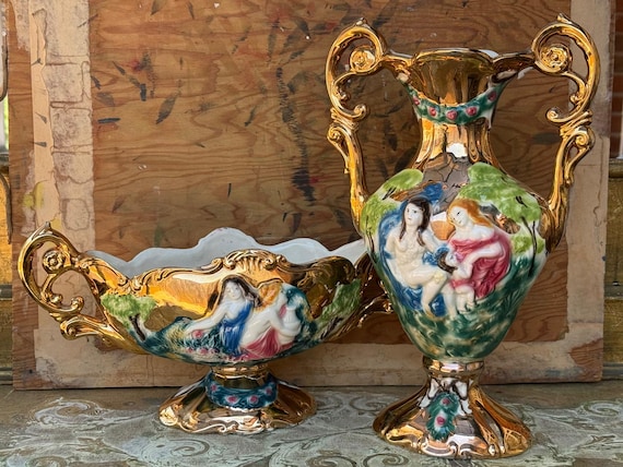 洋風の花瓶made in  Italy Laca Albisola/signed G. Carell - Italy/1950's /