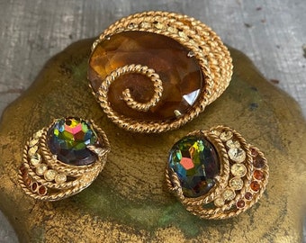 Vintage Corocraft Brooch & Clip Earrings