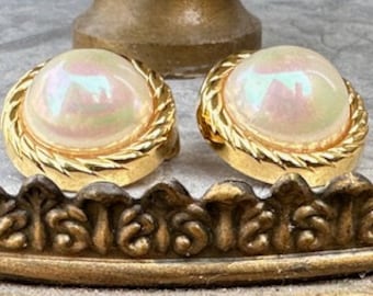Vintage Estate DIOR Gold Plated Faux Pearl Clip Earrings
