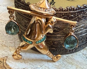 Vintage Brooch Chinese Man w Water Buckets.