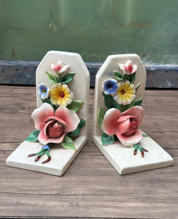 Vintage Capodimonte Floral Ceramic Bookends - Etsy