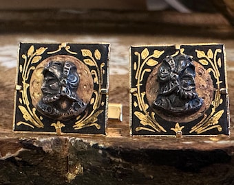 Vintage Knight Gold Tone & Black Cufflinks